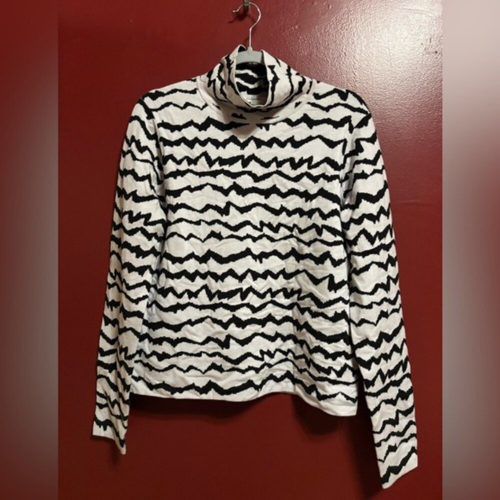 Lita by Ciara Wool Turtleneck Sweater Womens Size XL Black White Base layer Top
